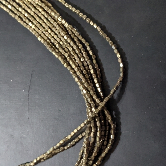 Gold Tone and Pink Beaded Multi Strand Layered Statement Necklace - Picture 3 of 4